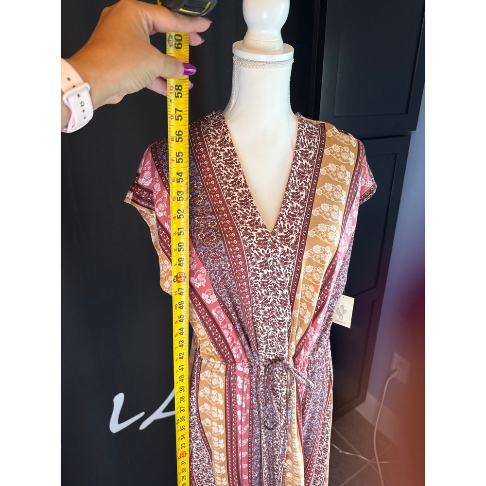 Cactus + Pearl Womens XXL Boho Floral Stripe V-Neck Drawstring Maxi Dress NWT - Picture 7 of 7